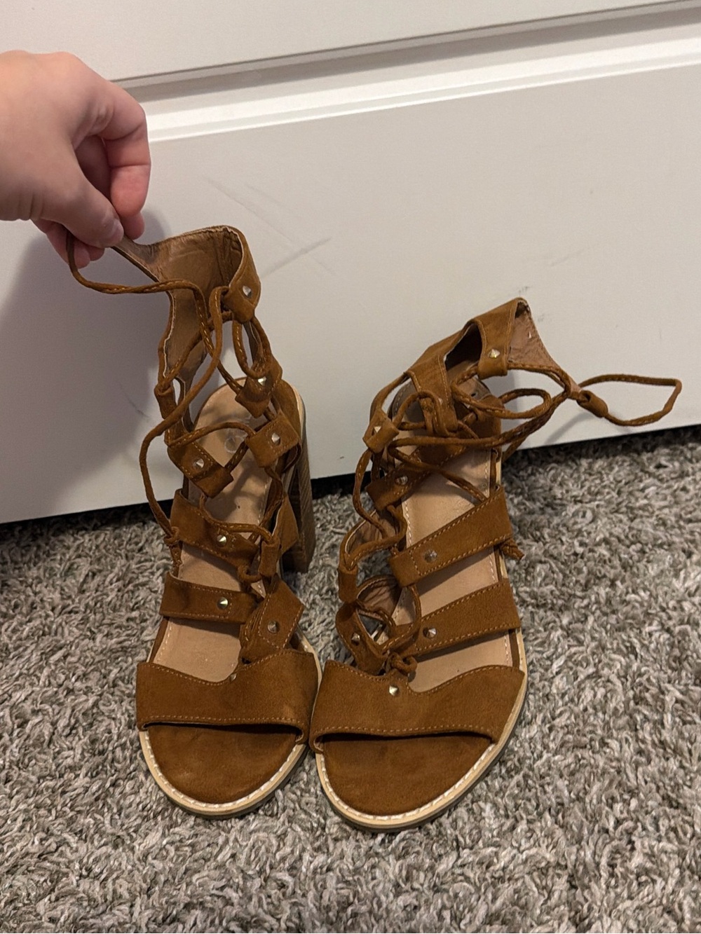 Women's Lace-Up Gladiator Heels in Tan